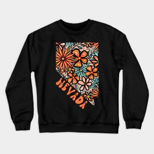 Nevada State Design | Artist Designed Illustration Featuring Nevada State Outline Filled With Retro Flowers with Retro Hand-Lettering Crewneck Sweatshirt